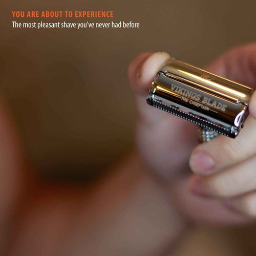 VIKINGS BLADE Double Edge Safety Razor for Men + 5 Swedish Steel Blades + Luxury Case. Smooth, Reusable, Eco-Friendly (The Chieftain)