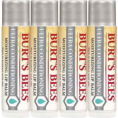 Burt's Bees Lip Balm Stocking Stuffers, Moisturizing Lip Care Christmas Gifts for All Day Hydration, Ultra Conditioning with Shea, Cocoa & Kokum Butter, 100% Natural (4-Pack)