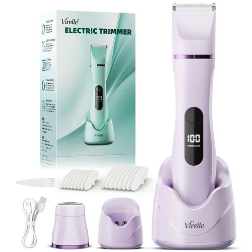 Bikini Trimmer for Women - Painless Waterproof Electric Razor Remover Foil Shaver for Leg, Body, Armpit & Facial Hair, Cordless with Ceramic Blade,USB Charging Dock, Travel Size, Gifts for Her, Purple