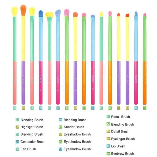 Docolor 16Piece Colorful Eye Makeup Brushes Set + 34 Colors Tropical Eeyshadow Palette Christmas Gift Premium Eye Blending Synthetic Eyeshadow Brushes Set