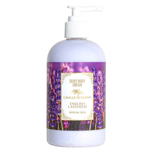 Camille Beckman English Lavender Scented Silky Body Cream, Daily Moisturizer for All Skin Types | Non-Greasy Vegan Formula to Nourish and Soften Hands and Body, 13 Ounce