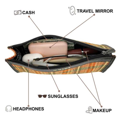 Myra Bag Pouch for Women - Southwestern Aztec Canvas Cosmetic Makeup Bag for Travel - Orange