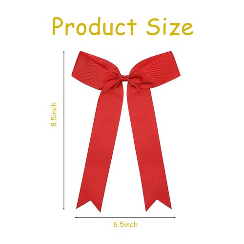 chiduerm 40Pcs Long Tail Skinny Cheer Bows Elastic Bands Handmade Grosgrain Ribbon Bows Collegiate Ponytail Holder for Girls Cheerleaders College Sports (red)