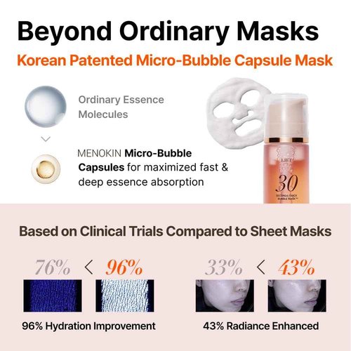 MENOKIN 30 Seconds Quick Bubble Mask [Lift&Bright], Korean Face Mask, Radiance-boosting, Easy to Use,Glass Skin, 3.21 fl.oz