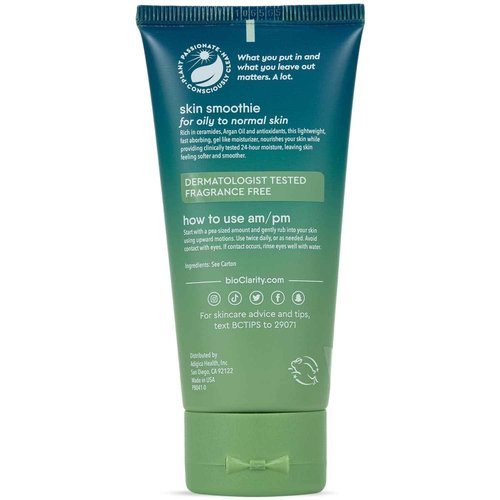BioClarity Skin Smoothie 24-Hour Gel Moisturizer for Normal & Oily Skin Types, 100% Vegan, Clean Ingredients, with Olive, Argan & Ceramide, 2 fl oz, Pack of 3