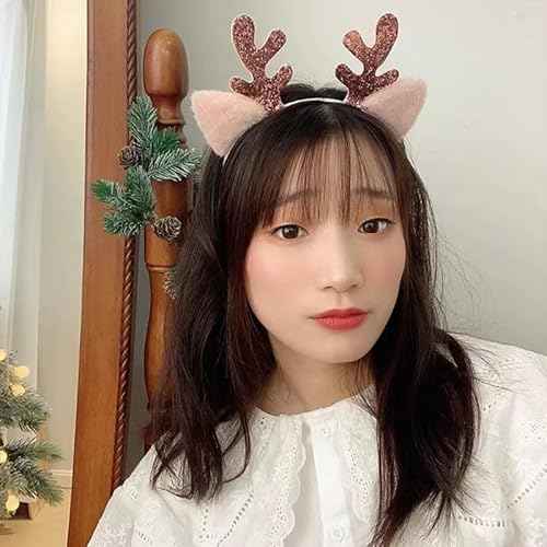 Xiyantiji Christmas Elk Headband for Women Girls Pink Reindeer Antler Ears Headbands Christmas Headpiece for Kids Xmas Costume Hair accessories for Christmas Cosplay Party Gifts Headwear