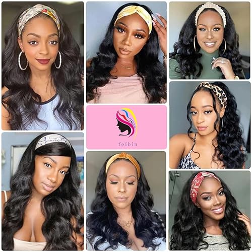 feibin Headband Wig Human Hair Wigs for Black Women Human Hair Headband Wig Body Wave 22 Inch Wear and Go Wigs Glueless Human Hair Wig Machine Made None Lace Front Wig Natural Color 150% Density