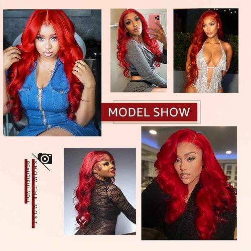 KEKEYY 28 Inch Red Lace Front Wigs Human Hair 200% Density HD Lace Front Wig 13x4 Body Wave Lace Frontal Wigs Human Hair Pre Plucked Red Wig
