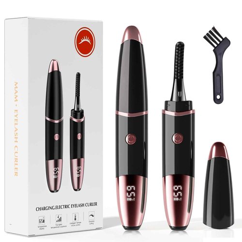Heated Eyelash Curler, Fast Heat up Within 10s, 24 Hours Long Lasting, Rechargeable Electric Eyelash Curler, Temperature Control, Mini Lash Curler Safe Anti-Burn Eyelash Curle, with LED Display-Black