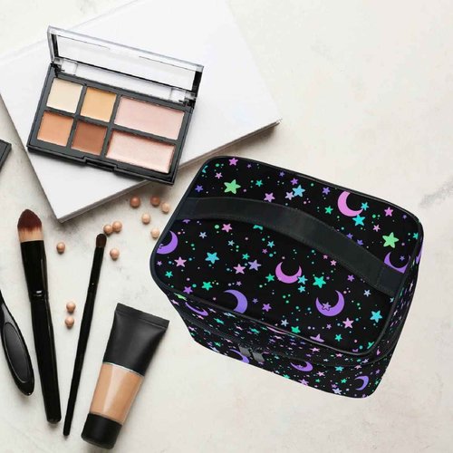 Makeup Bag, Crescents and Stars Makeup Organizer Bags Toiletry Bag Box Travel Cosmetic Bag Make Up Train Case for Women Teen Girl Ladies