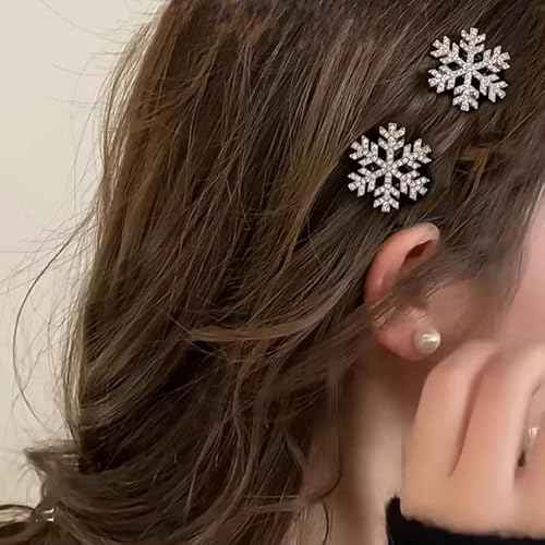 10 Pcs Sparkly Rhinestone Snowflake Hair Clip Hair Barrettes, Christmas Metal Alligator Clips Hair Accessories for Women Princess Long Thick Hair Winter Xmas Hairpins Christmas Party Gifts