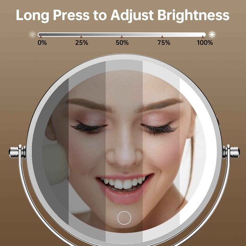 Gospire 7" Lighted Makeup Mirror with Magnification 10X/1X, Rechargeable Cordless Stepless Dimming LED Lights, 360° Swivel Magnifying Cosmetic Vanity Standing Mirror for Dresser, Bathroom