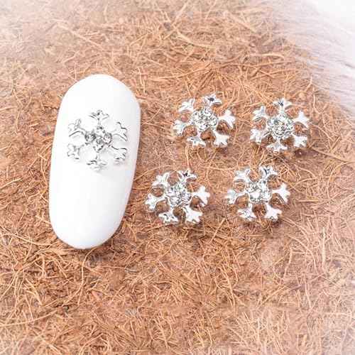 SILPECWEE 36pcs Silver Snowflake Nail Charms Jewels 3D Flat-back Nail Rhinestone Charms Alloy Christmas Charms for Nails Hollow Nail Studs Nail Art Decoration for DIY Salon Nail Accessories
