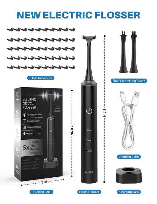 Voraiya Electric Flosser for Teeth Reusable Dental Floss with 50 Replacement Heads,Dentist Recommended Tooth Flossers,Water Flosser Alternative,Rechargeable Dental Floss Picks for Adults