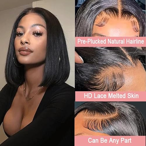 MUPRETTY 18A Raw Bob Wigs Human Hair 4x4 Lace Closure Wig Triple Lifespan Than Regular Virgin Hair Wig Keep Silky And Smooth After Multiple Washes(12Inch)