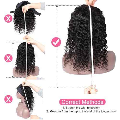 Headband Wig Human Hair Deep Wave 18 inch None Lace Front Wig Human Hair Machine Made Wigs Glueless Curly Hair Headband Half Wigs for Black Women Human Hair Natural Color