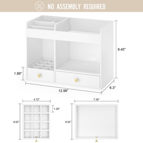 Wisuce Essentials Large Makeup Organizer with Drawers, Bamboo Countertop Cosmetic Storage for Dresser Vanity Organizer Beauty Desk Skincare Holders Container Make Up Organizing for Lipstick