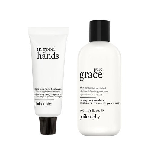 Bundle of philosophy pure grace body emulsion 8 fl oz + philosophy in good hands unscented hand cream 1 fl oz