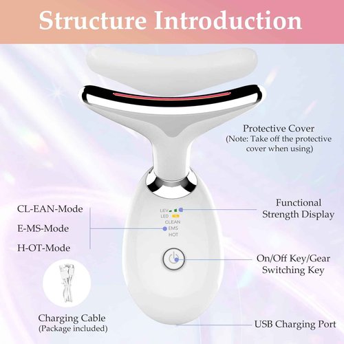 Red-Light-Therapy-for-Face and Neck Massager,7 Colors Womens Skin Rejuvenation Lifting Facial Massager Tool,Lymphatic Contour Massager Face for Toning,Glow Boost