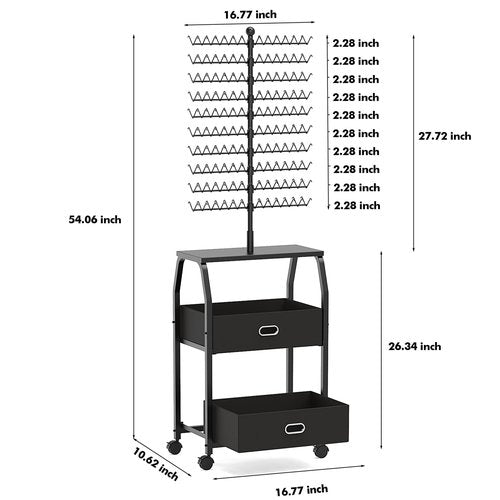 XINTUO Portable Braiding Hair Rack with Wheels & Storage Drawers,280 Pegs Hair Extension Holder Hanger for Braiding Hair Separator Stand Display,Hair Rack with Stylist Hair braiding Tools(Black)
