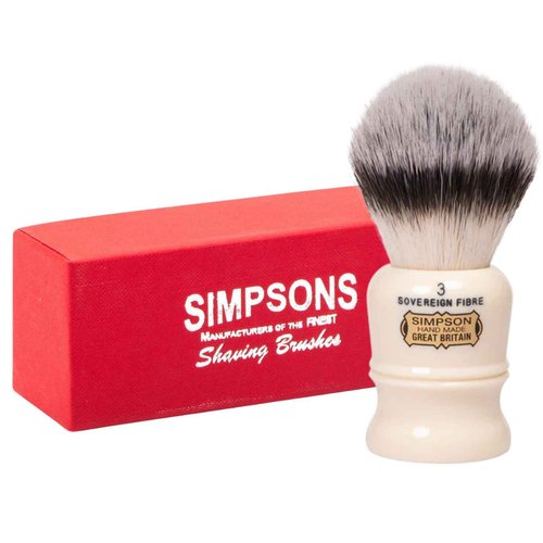 Simpsons Shaving Brush Duke 3 Sovereign Fibre - Faux Ivory Handle - Premium Wet Shave Tool for Rich Lather - Extra Soft & Dense - Luxury Shaving Brush for Smooth, Comfortable Grooming