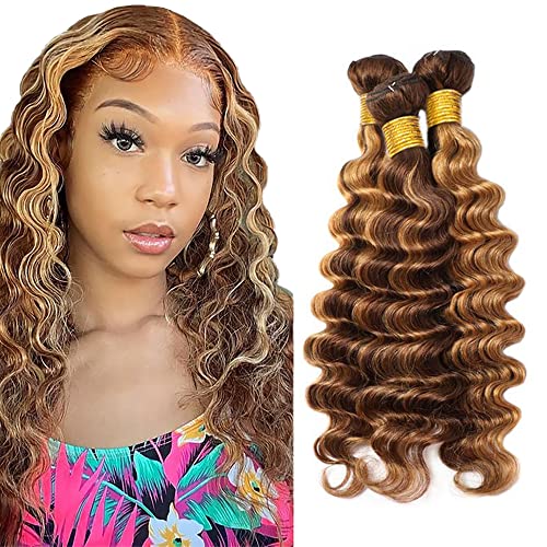 P427 Highlight Blonde Bundles Human Hair Brown Deep Wave 3 Bundles 16 16 16 Inch Unprocessed Brazilian Virgin Remy Honey Blonde Deep Wave Bundle Human Hair Extensions