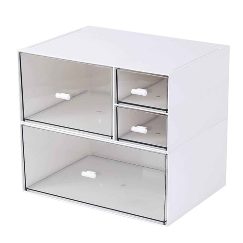 MILULUGO Desk Organizer with 4 Drawers, Makeup Organizer, Desktop Storage Box, Cosmetics Storage Box for nail polish, Lipstick, Brushes, Jewelry, Skincare, Bathroom Organization Boxes(White)