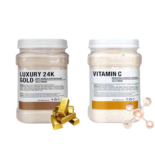 Fokiabin Jelly Mask Hydrating Deep Cleaning Detoxing Healing and Relaxing Premium Modeling Rubber For Facials Professional Set - 2 Treatments (VC,24K Gold)