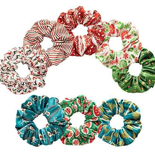 8 Pcs Christmas Scrunchies for Hair Elk Santa Claus Elastic Hair Bands Snowflake Christmas Tree Bow Hair Ties for Woman Girls, Glittery Ponytail Holders for Christmas Decoration Costume Party