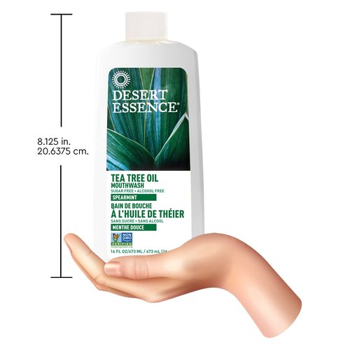 Desert Essence Tea Tree Oil Mouthwash - 16 Fl Ounce - Pack of 6 - Natural Refreshing - Spearmint Flavor - Helps Reduce Plaque Buildup - Refreshes Mouth & Gums - Vitamin C - Oral Care - No Parabens