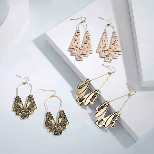 Vintage Ethnic Tribal Earrings Antique Carving Moon Sliver Fashion Boho Hook Dangle Earrings Gifts for Women