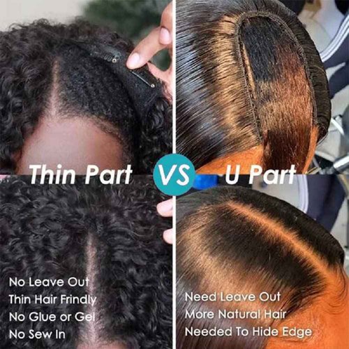 Amznlady Curly V Part Wig Human Hair Brazilian Virgin Human Hair Wigs for Black Women Upgrade U Part Wigs Glueless Full Head Clip In Half Wig No Leave Out 180% Density Natural Black 18 Inch