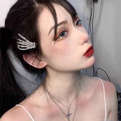Halloween Skeleton Hands Hair Clips for Women Girls Rhinestone Skull Hair Clip Goth Punk Horror Hair Barrette Cosplay Costume Hair Accessories for Women Skeleton Hair Pins