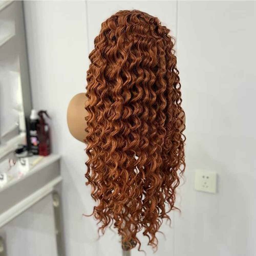 Ginger Long Curly Lace Wig Glueless Synthetic Lace Front Wigs For Women Heat Resistant Cosplay Orange 24Inch Long Deep Curl Wig Princess Merida Cosplay
