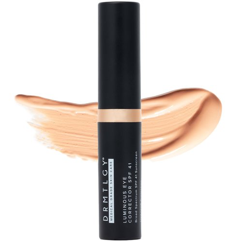 DRMTLGY Luminous Eye Corrector SPF 41, Under Eye Color Corrector for Dark Circles, Anti-Aging Tinted Eye Cream, Hydrating Eye Serum with Peach Undertone FSA/HSA Eligible, Medium