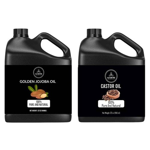 Naturevibe Botanicals Golden Jojoba Oil 32 oz and Castor Oil 32 oz | 32oz Carrier Oils Combo
