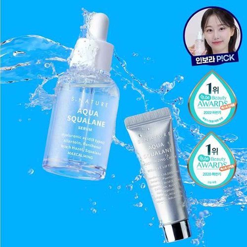 S.Nature S Nature Aqua Squalane Serum 50ml, S Nature Aqua Squalane Serum Refill 50ml, S Nature Aqua Squalane Cream 10ml, Korean Glass Skin Care 3.71 Fl Oz (Pack of 3), white