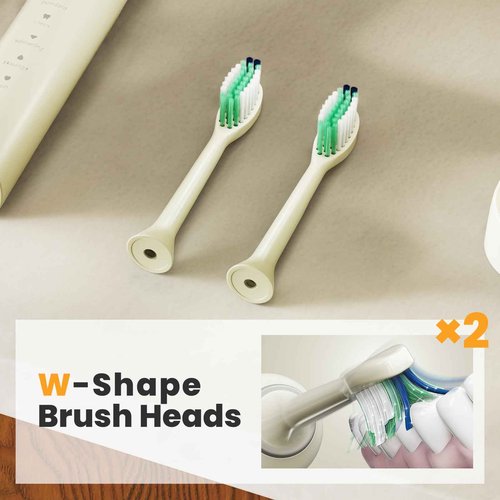 MIEUNUHH T3 White Wave Electric Toothbrush with 60° Oscillation & 5 Modes, Sonic Electric Toothbrush - IPX8 & Rechargeable with 2 Soft Brush Heads