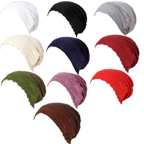 Lucky staryuan Lace Undercap Hijab, Stretchy Full Coverage Inner Cap for Women, White, 10 Pack (US, Numeric, 6 3/4, 7 1/4, Multicolors)