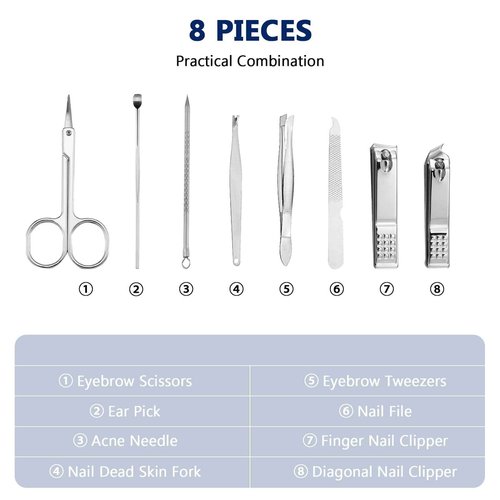 Geosar 12 Sets Manicure Set Nail Clippers Pedicure Kit 8 in 1 Grooming Stainless Steel Kits Nail Care Tools with Travel Case Xmas Gifts Christmas Stocking Stuffers for Men Women(Black)