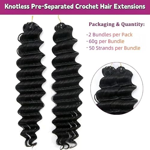 100% Human Hair Knotless Pre-Separated Crochet Hair Extensions Deep Culry Feather Hair Deep Wave Feather Line Hair Extensions Natural Color 16Inch 60g