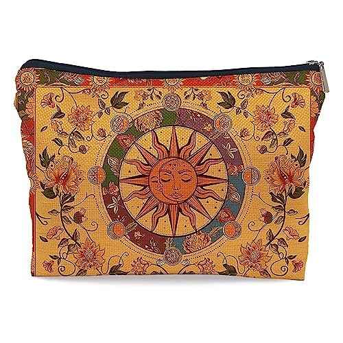 Ayxvt Boho Makeup Bag,boho cosmetic bag,Sun and Moon Makeup Bag,Hippie Flower Pouch Floral Cosmetic Bag, Boho Gifts for Women Teen Girls