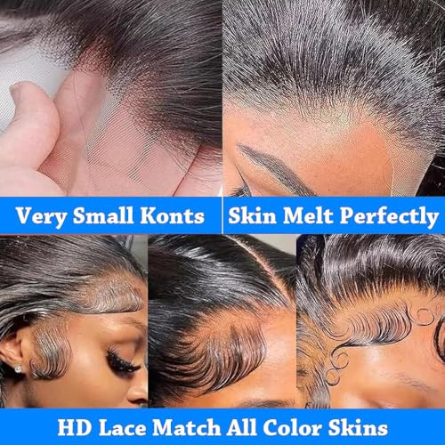 28 Inch Body Wave Lace Front Wigs Human Hair With Baby Hair 13x6 Hd Lace Frontal Wigs Pre Plucked Black Body Wave Wig Human hair 220% Density Long Black Lace Front Wigs For Women
