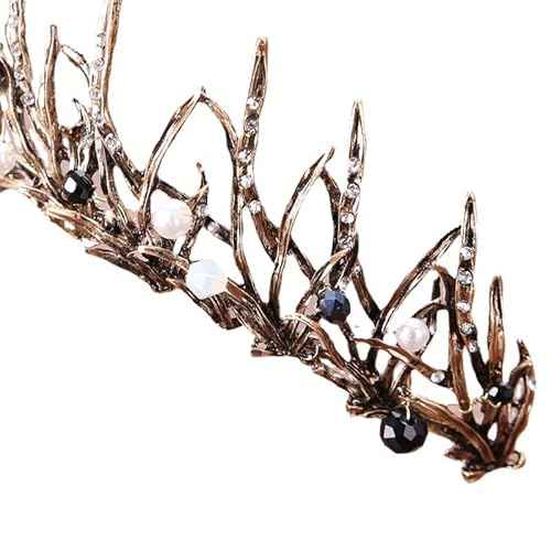 Women Black Hair Crown Vintage Wedding Tiaras Gothic Elf Headpiece Fancy Dress Headband for Bridal Carnival Prom Halloween Birthday Christmas Party Costume Accessories