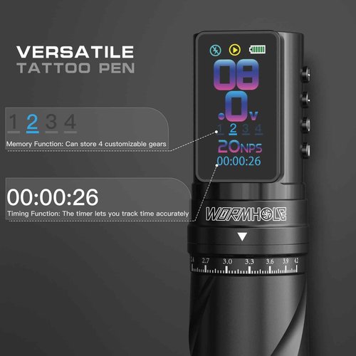 Wormhole Tattoo Gun Kit Tattoo Kit with 7 Adjustable Stroke 2,300mAh Power Wireless Tattoo Machine with Normal/Jump-Start/Dot Working Mode with LED Digital Display for Artist WTK381