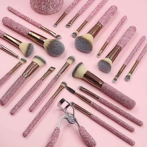 Professional Makeup Brush Set, 23 Pieces, Pink and White, Synthetic Brushes with Diamond Handle, Powder, Contour and Eye Shadow Brushes (23 pieces of white)