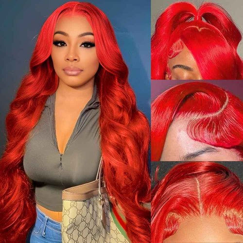 mululi 30 Inch Red Wig Human Hair Pre Plucked Red Lace Front Wigs Human Hair 200% Density 13x4 Colored Wigs for Women Body Wave Red Lace Front Wig