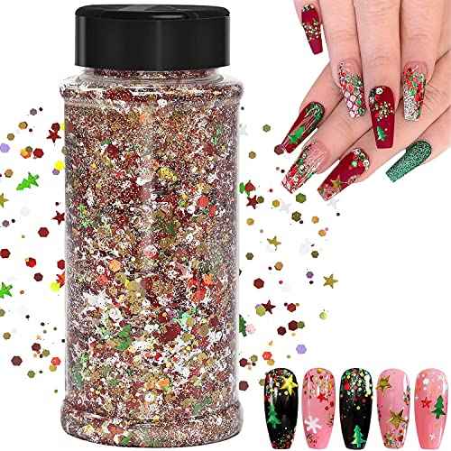 Christmas Nail Art Glitter,100g Cosmetic Craft Glitters for Nails, Face, Make Up, Body,Festival Decor(SD-01