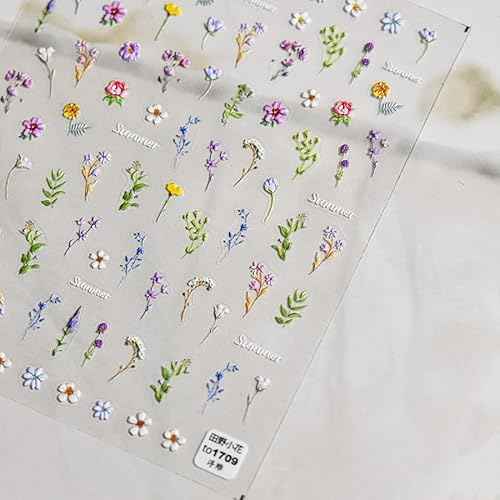 Flower Nail Stickers for Nail Art - Flowers Nail Art Stickers Summer Floral Leaf Plant 5D Embossed Nail Decals Self-Adhesive Nails Supply Manicure Sliders Flower Stickers for Nails Decoration