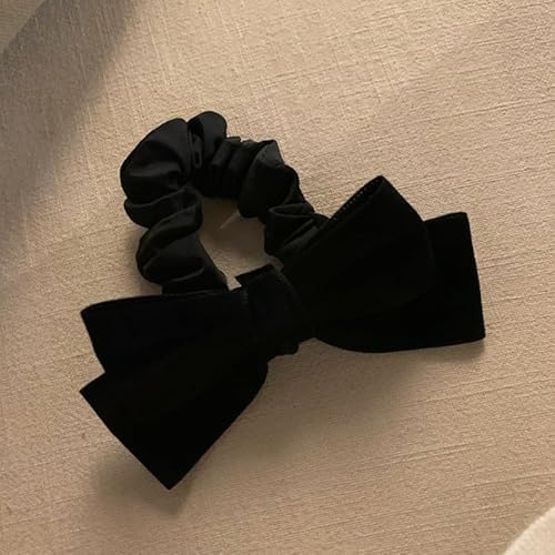 Black Bows for Women Girls 2Pcs Velvet Bow Scrunchies for Long Thick Curly Hair Ultra Soft Satin Scrunchy Hair Ties Cute Elastic Hair Bands Bowknot Ponytail Holders Cute Hair Accessories